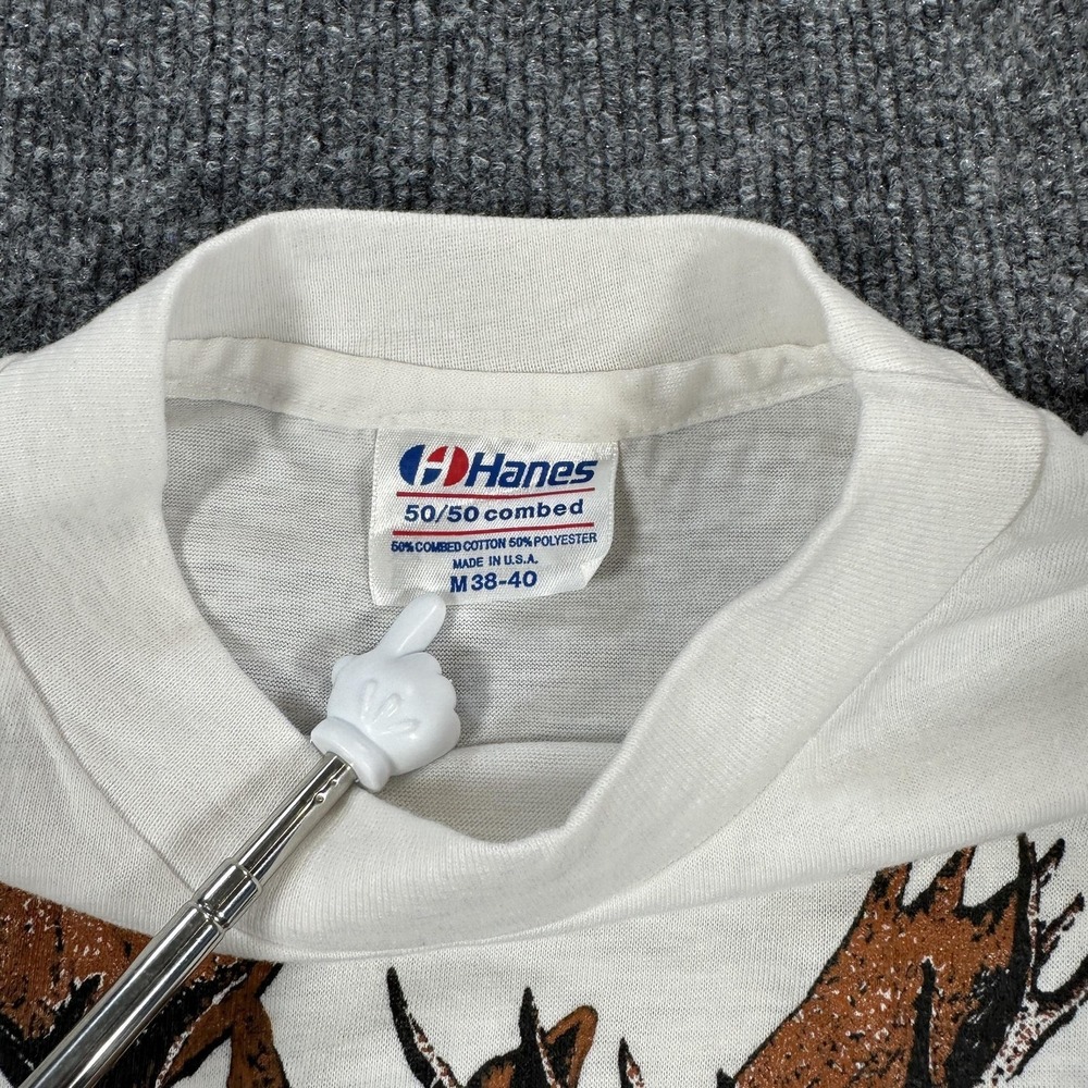 Vintage Maine Moose Shirt Mens Medium White Hanes 50/50 Graphic 80s Made USA - Picture 4 of 8